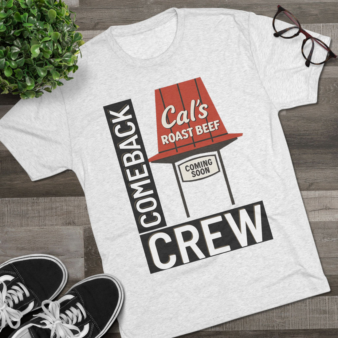 Cal's Roast Beef VINTAGE SCRIPT TEE, Tri-Blend Shirt, Casual Wear, Gift for Foodies, Restaurant Lover's Apparel